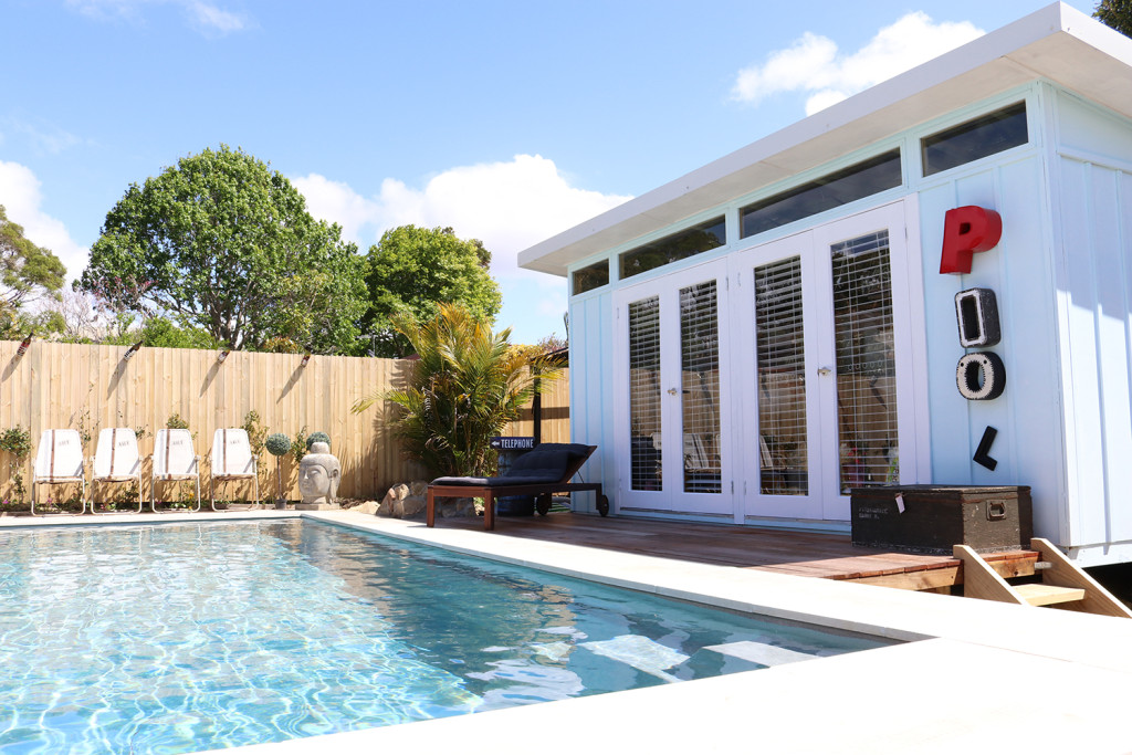 A modern, party-ready pool Cabana 