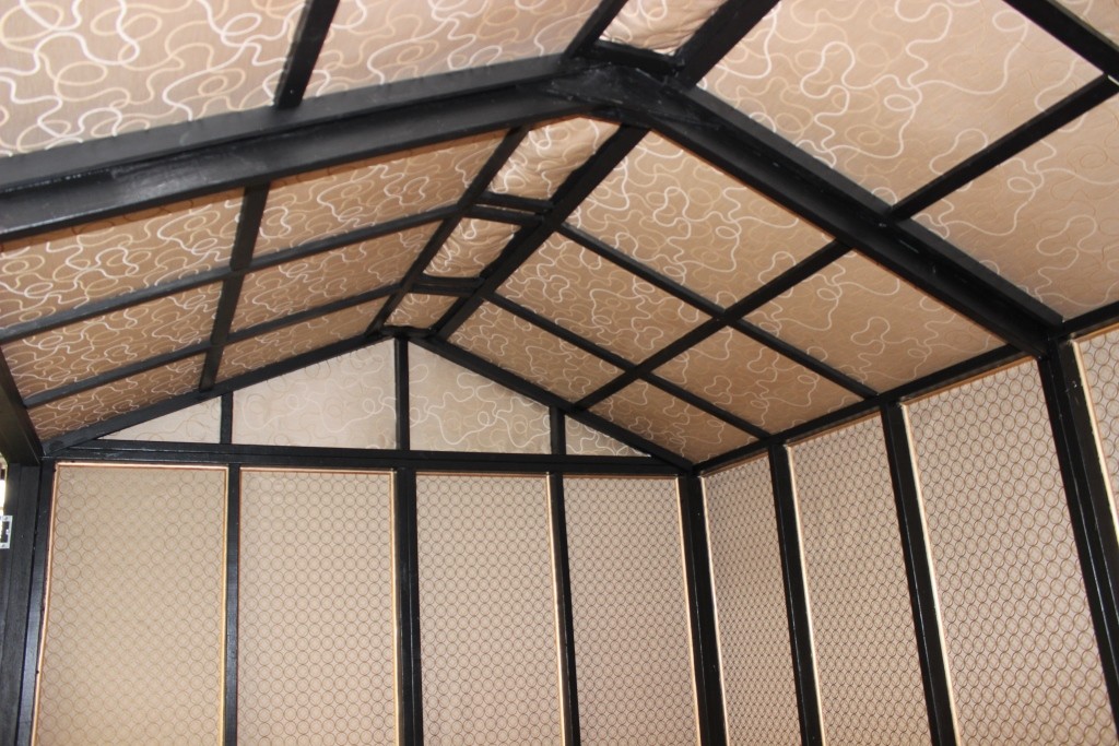 fabric lining makes a statement in this oriental teahouse cabana
