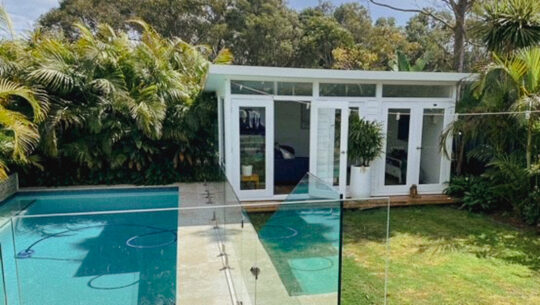 Modern pool house designs; a family backyard cabana
